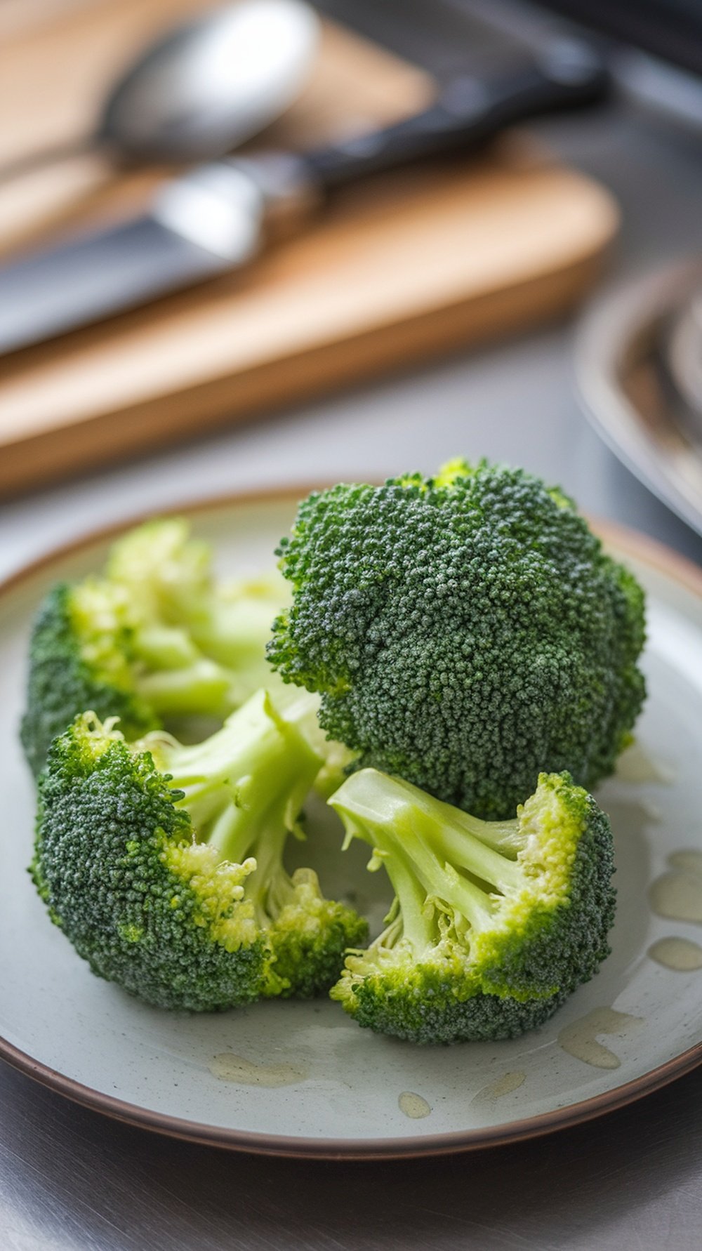 Fresh broccoli florets on a plate