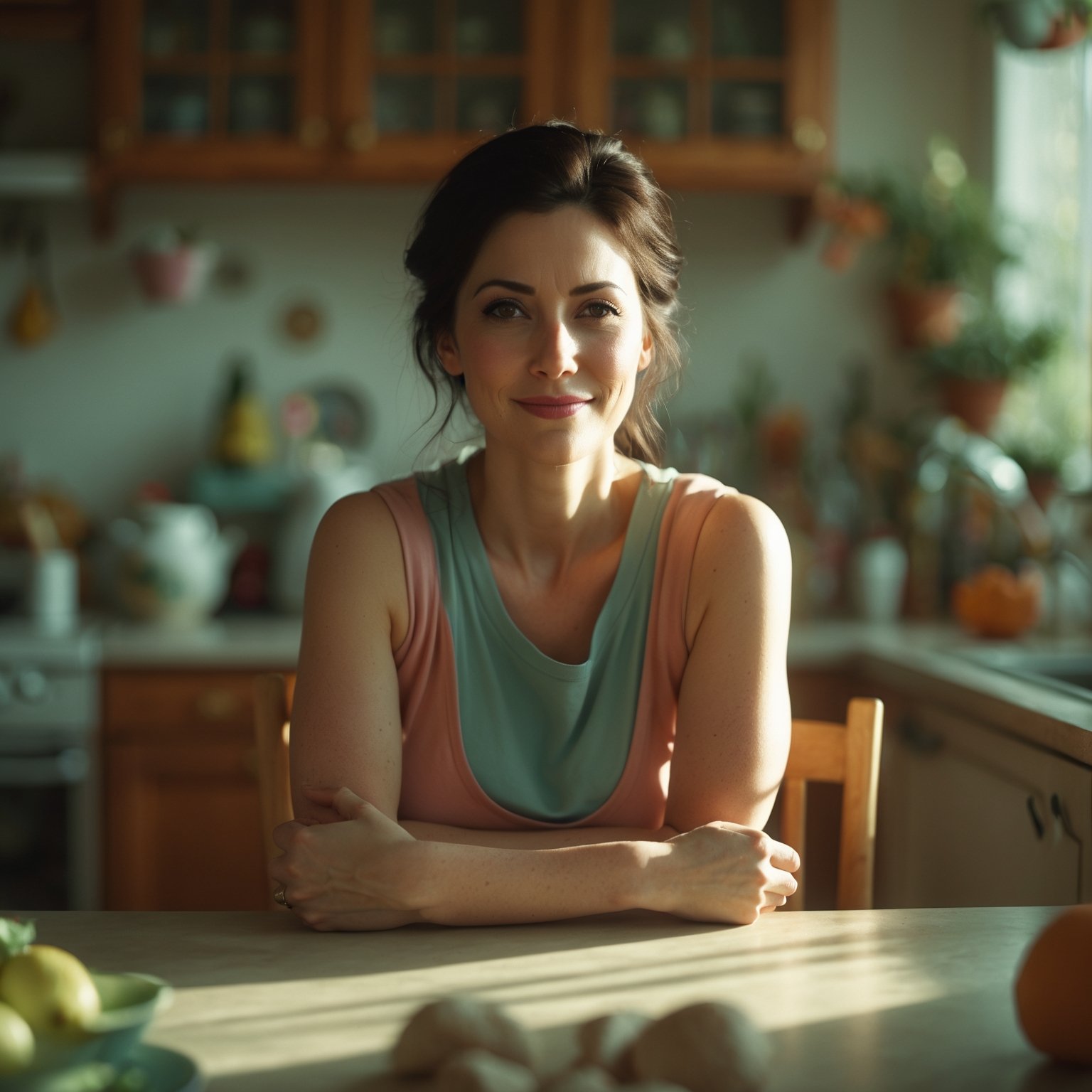 Woman sitting at kitchen table